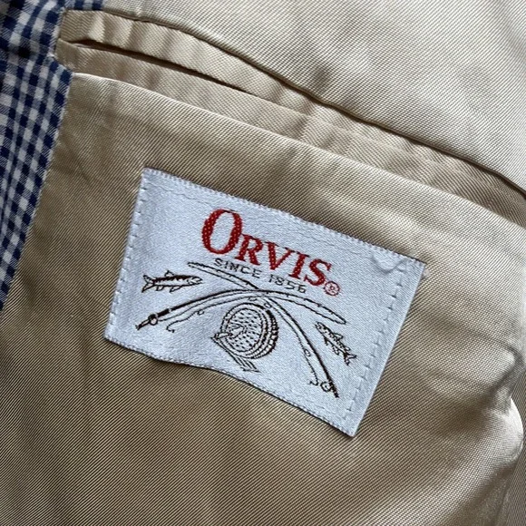Orvis Sport Coat Blazer Blue Checked Wool Tailored Made USA Men's 44L